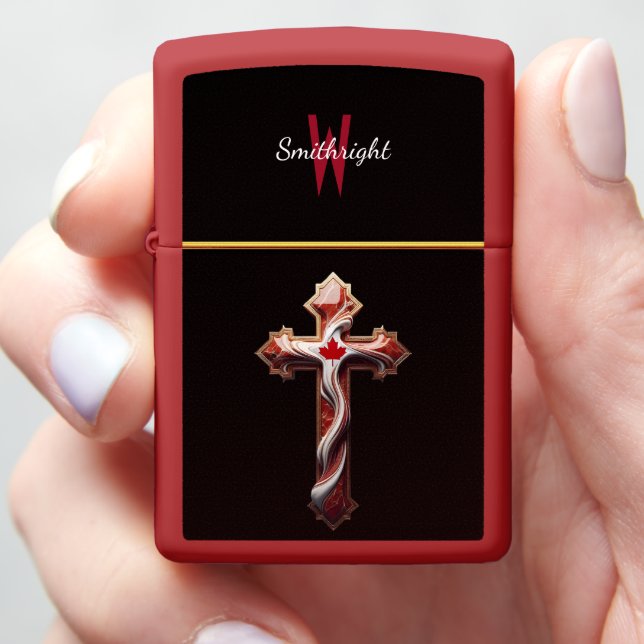 Crimson Cross: A Symbol of Hope and Faith Zippo Lighter (In Hand)