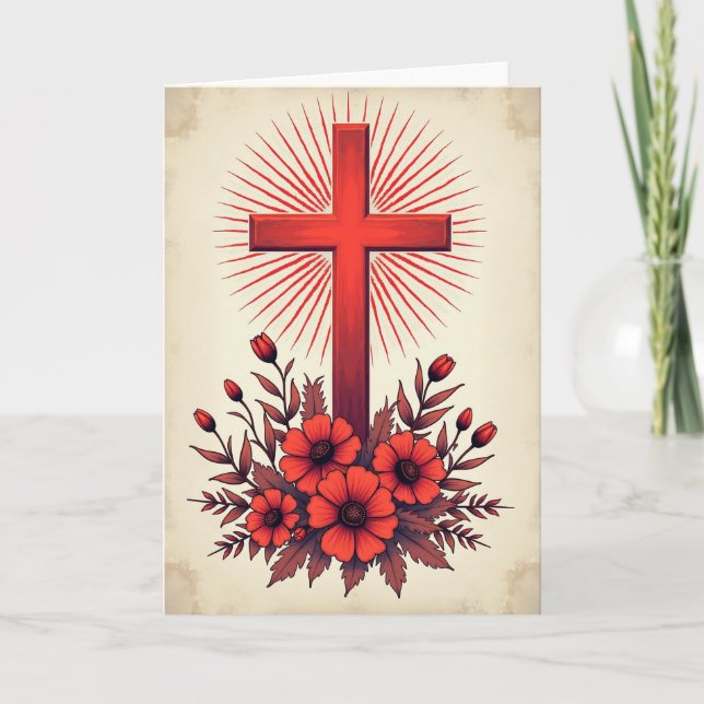 Crimson Cross Floral Art Card (Front)