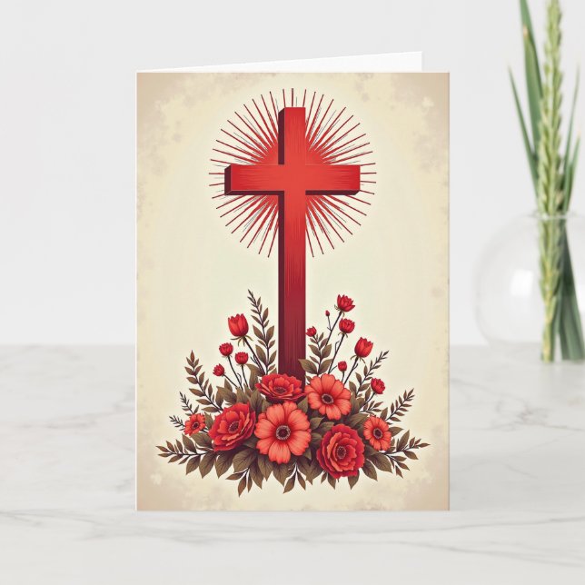 Crimson Cross Floral Scene Card (Front)