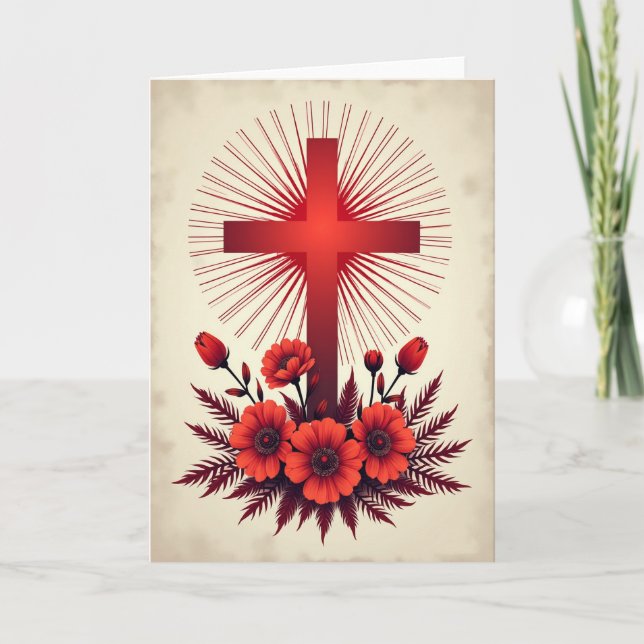 Crimson Cross Radiant Blooms Card (Front)
