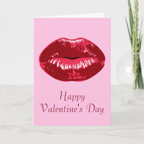 Crimson Dark Red Valentines day Kissing Lips Card