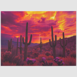Crimson Desert Sunset – Southwest Cactus Landscape Tissue Paper