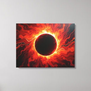 Crimson Eclipse - Fiery Red & Black 24"x18" Canvas