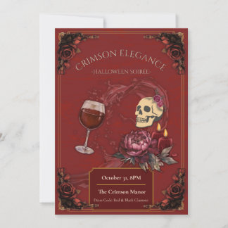 Crimson Elegance Gothic Halloween Party Invitation