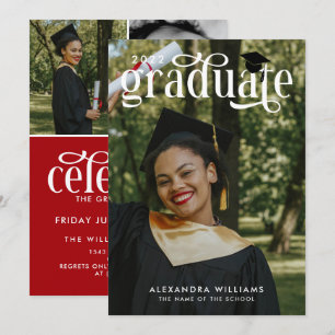 Crimson Elegant White Overlay Photo Graduate Invitation