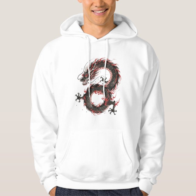 Crimson Ember Ink Dragon Hoodie (Front)