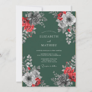 Crimson Emerald Blossom Wedding Invitation
