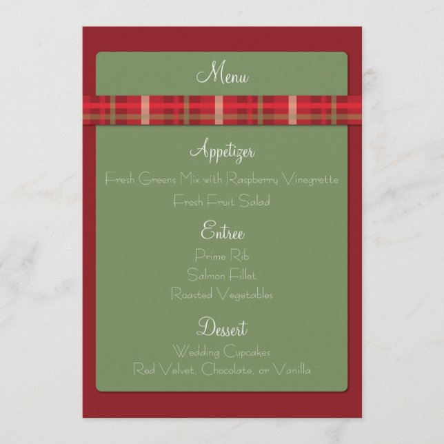 Crimson & Evergreen Christmas Wedding Menu Card (Front)
