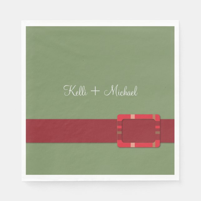 Crimson & Evergreen Christmas Wedding Napkins (Front)