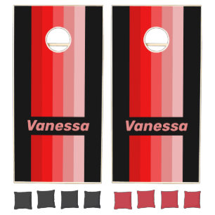 Crimson Fade Pin Striped with Name Cornhole Set