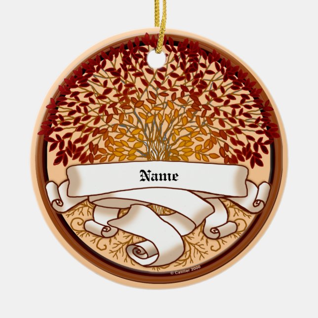 Crimson Family Tree Surname Ceramic Ornament (Front)