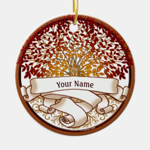 Crimson Family Tree Surname Ceramic Ornament
