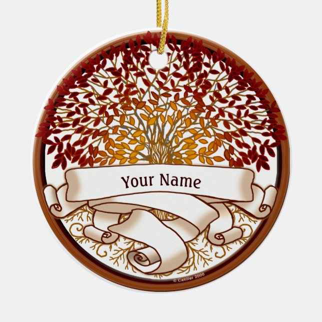 Crimson Family Tree Surname Ceramic Ornament (Front)