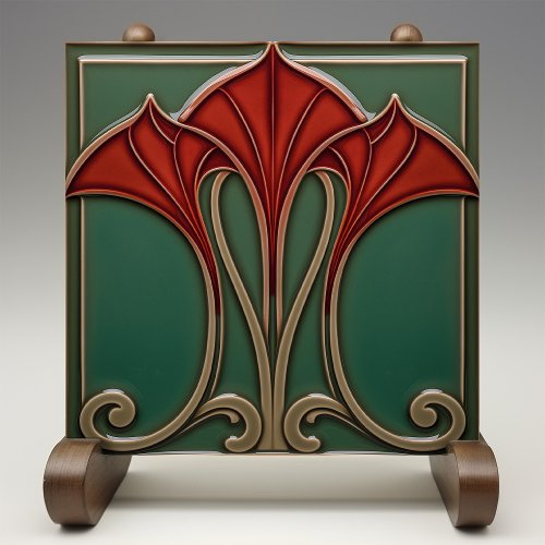 Crimson Flare Art Nouveau Ceramic Tile