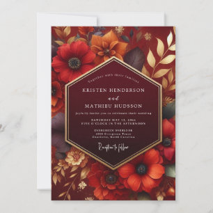 Crimson Floral Autumnal Radiance Wedding Invitation