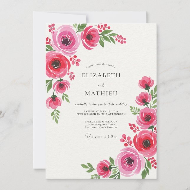 Crimson Floral Bloom Wedding Invitation (Front)