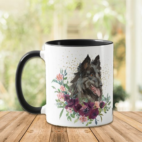 Crimson Floral Bouquet Belgian Tervuren Dog Mug