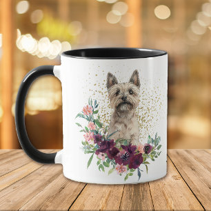 Crimson Floral Bouquet Cairn Terrier Dog Mug