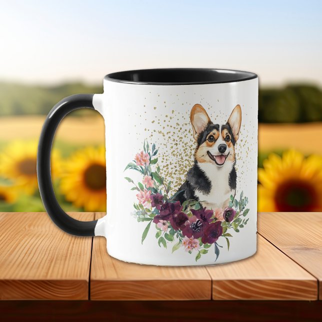 Crimson Floral Bouquet Cardigan Welsh Corgi Dog Mug (Creator Uploaded)