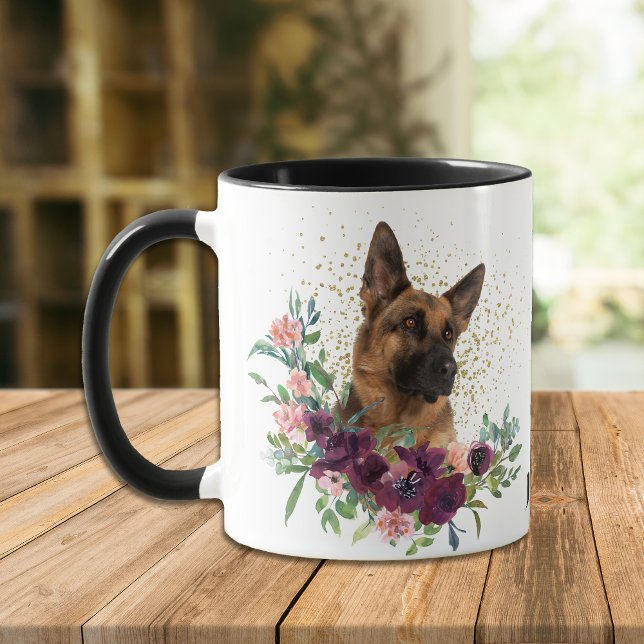 Crimson Floral Bouquet German Shepherd Dog Mug (Creator Uploaded)