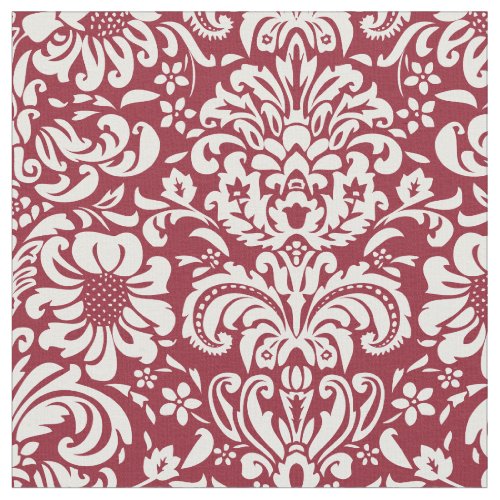 Crimson Floral Damask Fabric