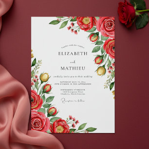 Crimson Floral Enchantment Wedding Invitation