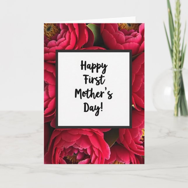 Crimson Floral First Mothers Day Card (Front)