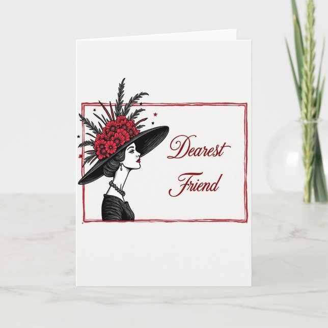 Crimson Floral Lady Card (Front)