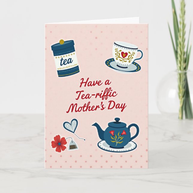 Crimson Floral Mothers Day Tea Card (Front)