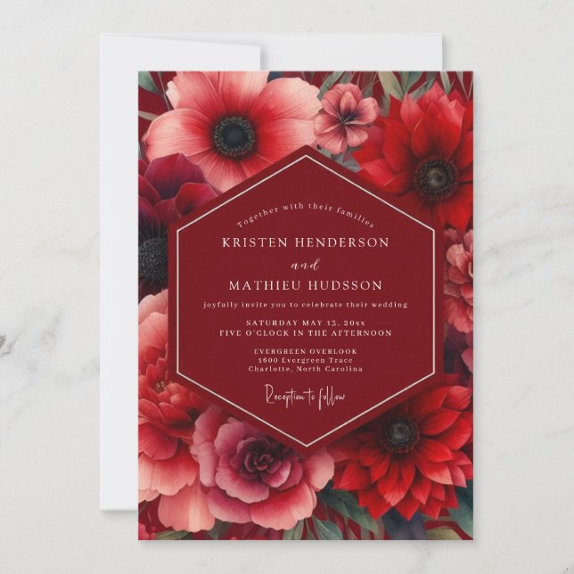 Crimson Floral Romance Wedding Invitation (Front)
