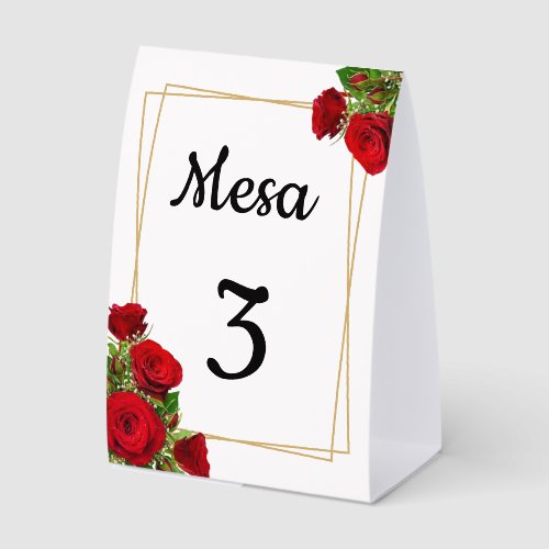 Crimson Floral Seating Numbers Spanish  Paper Table Tent