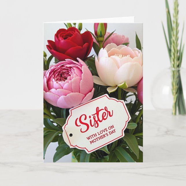 Crimson Floral Sister Mothers Day Card (Front)