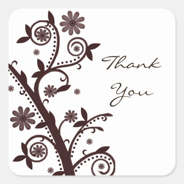 Crimson Floral Swirl Thank You Sticker (Front)