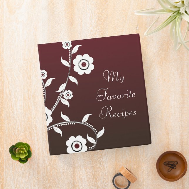 Crimson Floral Vine Recipe Book 3 Ring Binder (In Situ)