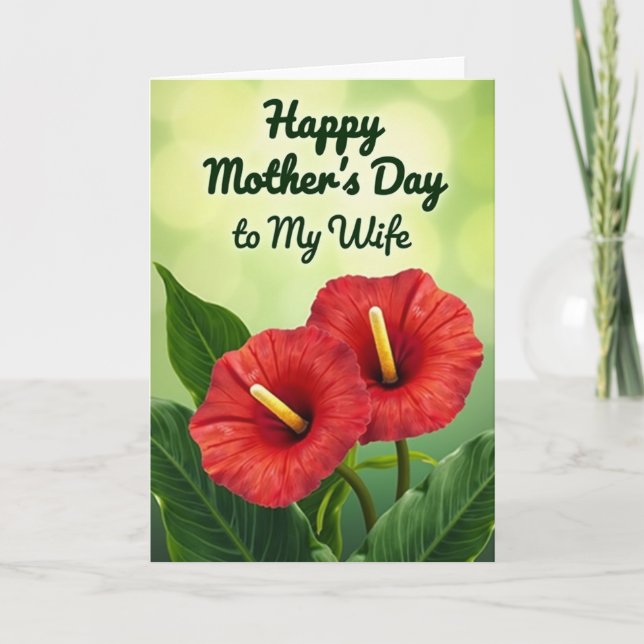 Crimson Floral Wife Mothers Day Card (Front)