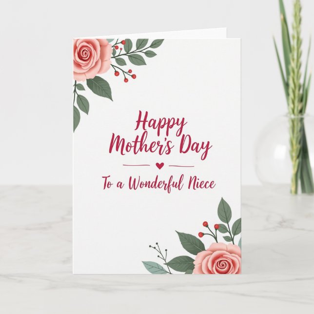 Crimson Floral Wonderful Niece Card (Front)