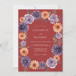 Crimson Floral Wreath Wedding Invitation