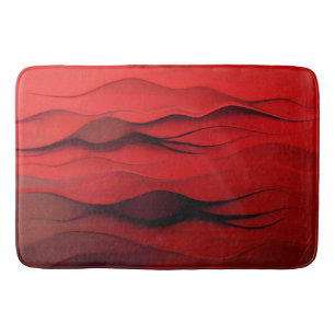 Crimson Flow – Abstract Red Waves of Motion Bath Mat