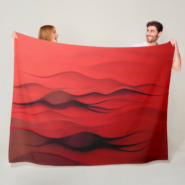 Crimson Flow – Abstract Red Waves of Motion Fleece Blanket (In Situ)
