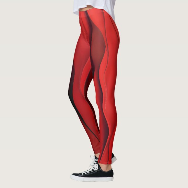 Crimson Flow – Abstract Red Waves of Motion Leggings (Left)