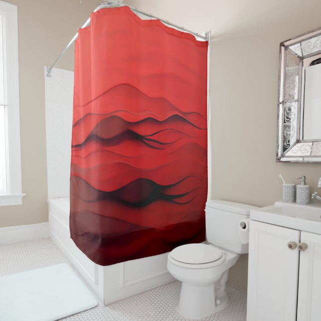 Crimson Flow – Abstract Red Waves of Motion Shower Curtain (In Situ)