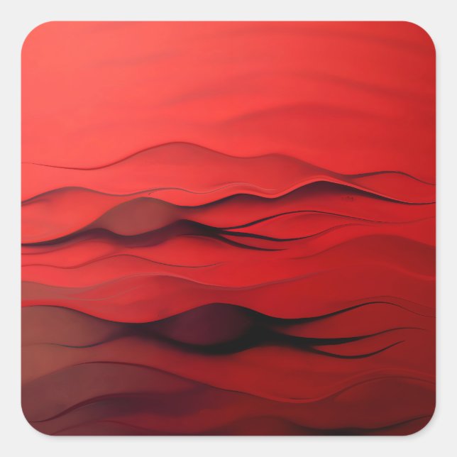 Crimson Flow – Abstract Red Waves of Motion Square Sticker (Front)
