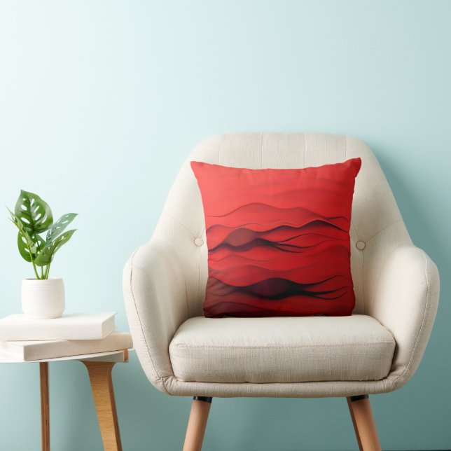 Crimson Flow – Abstract Red Waves of Motion Throw Pillow (Chair)
