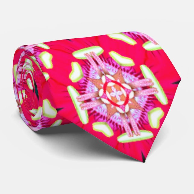 Crimson Flower Patterns Neck Tie (Rolled)
