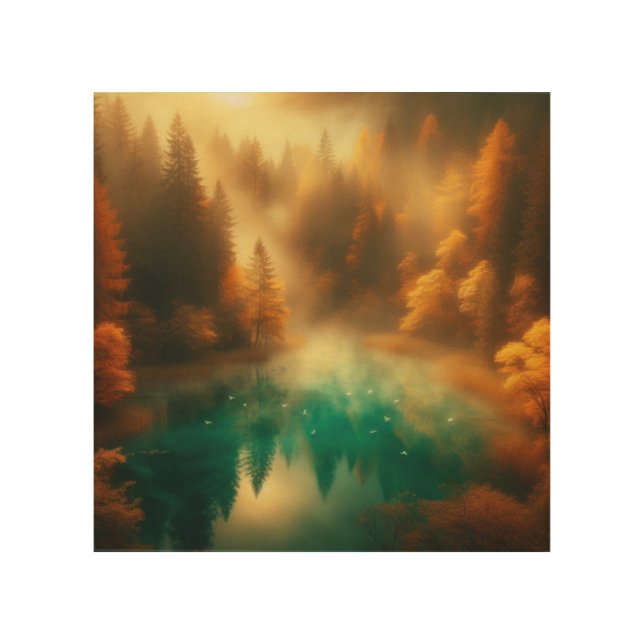 Crimson Forest Path with Gentle Autumn Reflections Wood Wall Art (Front)