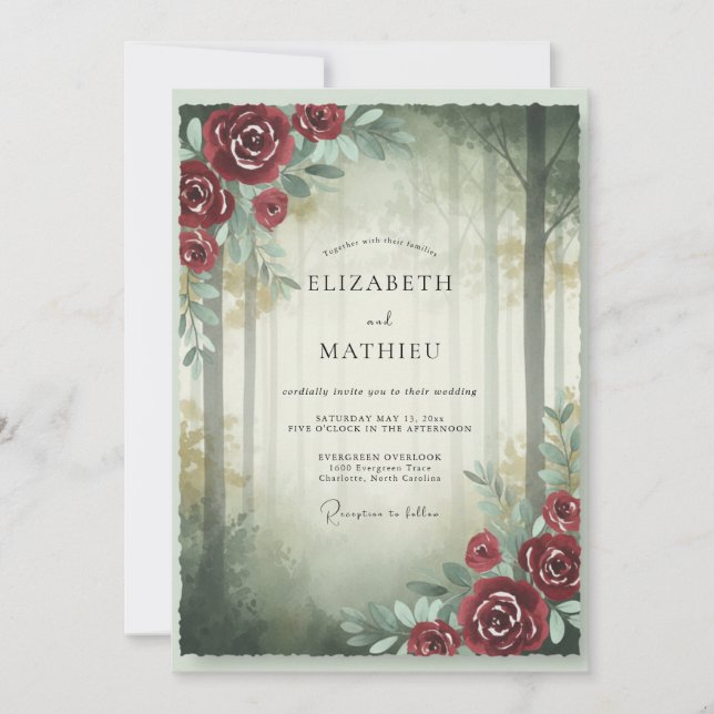 Crimson Forest Rose Wedding Invitation (Front)