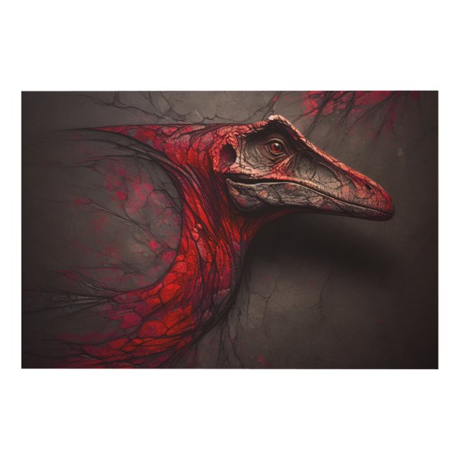 Crimson Fossil Unearthed - AI Genius Wood Wall Art (Front)