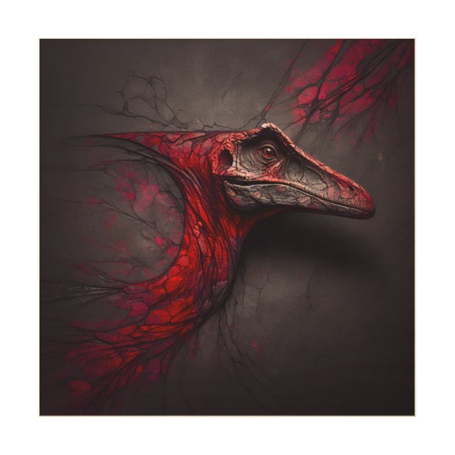 Crimson Fossil Unearthed - AI Genius Wood Wall Art (Front)