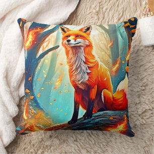 Crimson Fox Scene Design Throw Pillow