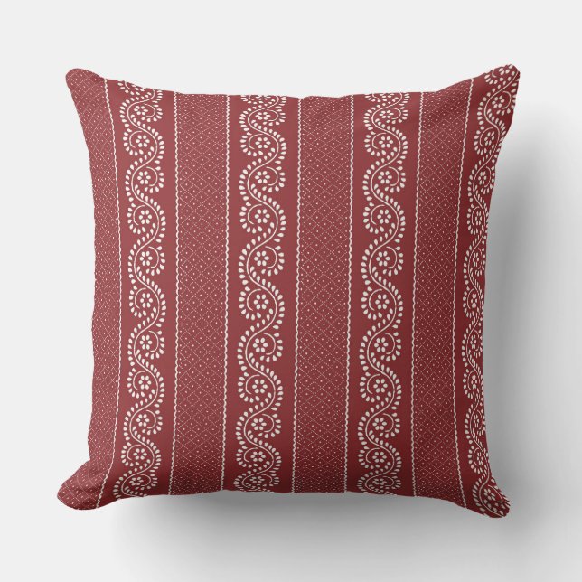 Crimson French Country Stripe Throw Pillow (Front)